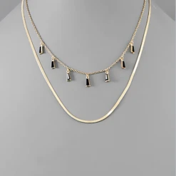 Purple Door Boutique Snake Chain Baguette Black Necklace Jewelry