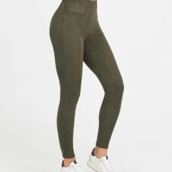 Spanx Faux Suede Leggings In Olive