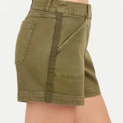 Spanx Stretch Twill Shorts In Olive