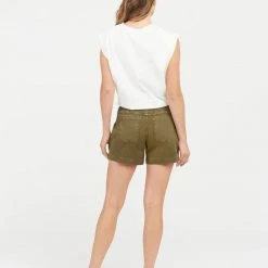 Spanx Stretch Twill Shorts In Olive