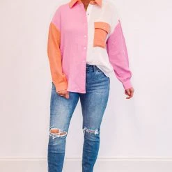 The Purple Door Boutique Hello Spring Pink Colorblock Top Ladies'