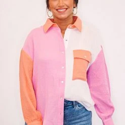 The Purple Door Boutique Hello Spring Pink Colorblock Top Ladies'