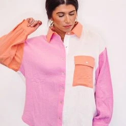 The Purple Door Boutique Hello Spring Pink Colorblock Top Ladies'