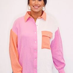 The Purple Door Boutique Hello Spring Pink Colorblock Top Ladies'