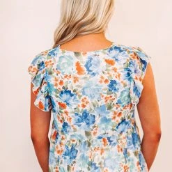 Purple Door Boutique New Arrivals Blue Floral Love Babydoll Top