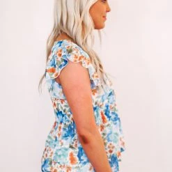 Purple Door Boutique New Arrivals Blue Floral Love Babydoll Top