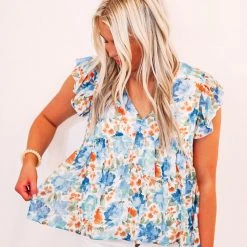 Purple Door Boutique New Arrivals Blue Floral Love Babydoll Top