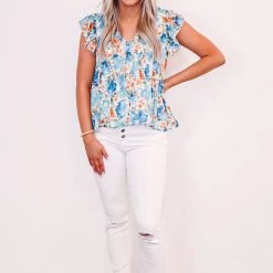 Purple Door Boutique New Arrivals Blue Floral Love Babydoll Top