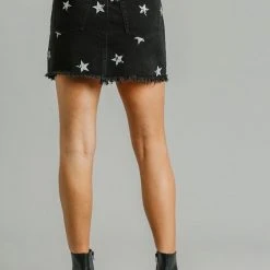 Purple Door Boutique Star Stamped Black Denim Skirt