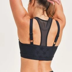 Mono B Athleisure New Arrivals Mono B Black Star Jacquard Sports Bra