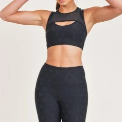 Mono B Athleisure New Arrivals Mono B Black Star Jacquard Sports Bra