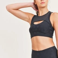 Mono B Athleisure New Arrivals Mono B Black Star Jacquard Sports Bra
