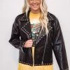 Purple Door Boutique Studded Black Leather Moto Jacket New Arrivals