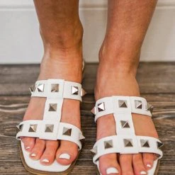 Purple Door Boutique Minerva White Studded Sandals