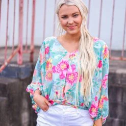 Purple Door Boutique New Arrivals Mint Mix Floral Print Top