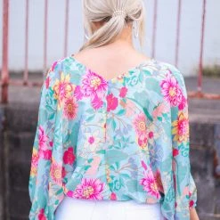 Purple Door Boutique New Arrivals Mint Mix Floral Print Top