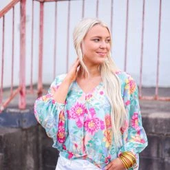 Purple Door Boutique New Arrivals Mint Mix Floral Print Top