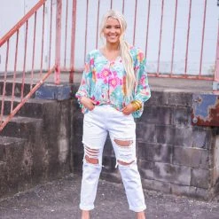 Purple Door Boutique New Arrivals Mint Mix Floral Print Top