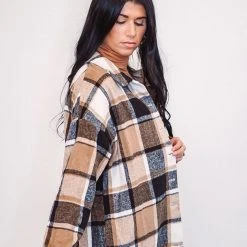 Purple Door Boutique Brown And White Plaid Shacket