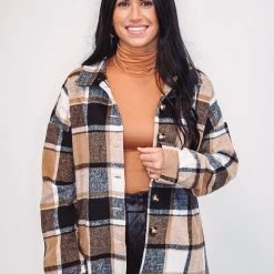 Purple Door Boutique Brown And White Plaid Shacket
