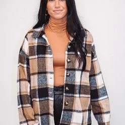 Purple Door Boutique Brown And White Plaid Shacket