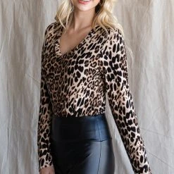 Purple Door Boutique New Arrivals Tan Leopard Print Bodysuit
