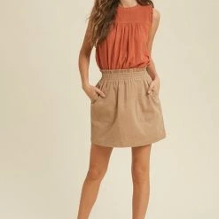 Purple Door Boutique Classic Corduroy Tan Mini Skirt