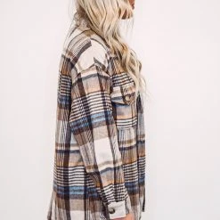 Purple Door Boutique Plaid Sass Brown Flannel Shacket New Arrivals