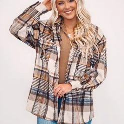 Purple Door Boutique Plaid Sass Brown Flannel Shacket New Arrivals