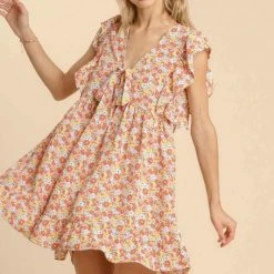 Purple Door Boutique Wishful Tangerine Floral Babydoll Dress