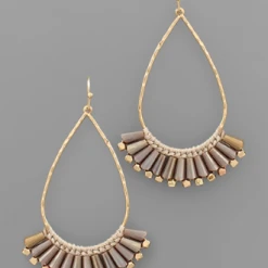 Purple Door Boutique Crystal Teardrop Taupe Earrings Jewelry