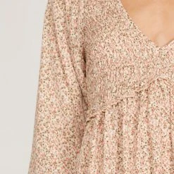 Purple Door Boutique Ladies' Light Taupe Floral Babydoll Dress