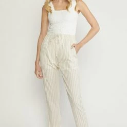 Purple Door Boutique Happy Moments Taupe Striped Pants Ladies'
