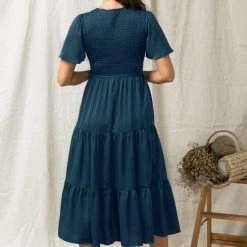 Purple Door Boutique Holiday Teal Satin Midi Dress