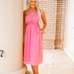 Purple Door Boutique Pink Cutout Textured Midi Dress New Arrivals