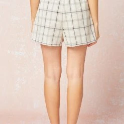 Purple Door Boutique Cream Black Plaid High Waist Shorts