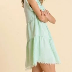 Purple Door Boutique New Arrivals Frayed Style Washed Mint Dress