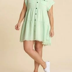 Purple Door Boutique New Arrivals Frayed Style Washed Mint Dress