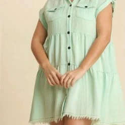 Purple Door Boutique New Arrivals Frayed Style Washed Mint Dress
