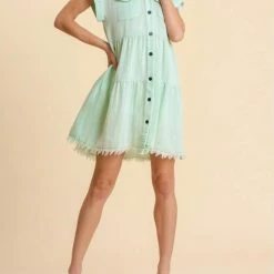 Purple Door Boutique New Arrivals Frayed Style Washed Mint Dress