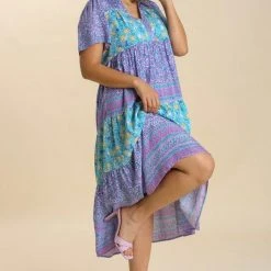 Purple Door Boutique Mint Floral Colorblock Midi Dress New Arrivals