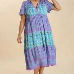 Purple Door Boutique Mint Floral Colorblock Midi Dress New Arrivals