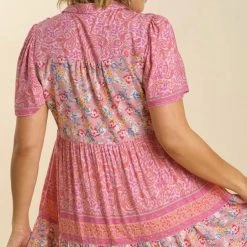 Purple Door Boutique New Arrivals Pink Floral Colorblock Midi Dress