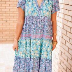 Purple Door Boutique Mint Floral Colorblock Midi Dress New Arrivals