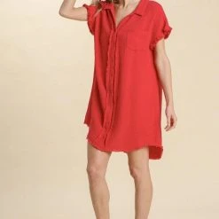 Purple Door Boutique New Arrivals Beach Days Red Gauze Dress