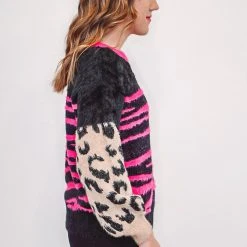 The Purple Door Boutique Animal Print Mohair Fuchsia Sweater New Arrivals