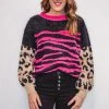 The Purple Door Boutique Animal Print Mohair Fuchsia Sweater New Arrivals