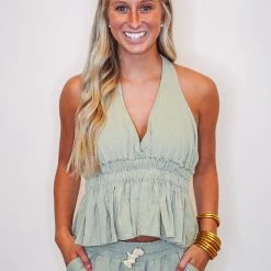 Purple Door Boutique Seaside Dreams Olive Halter Top
