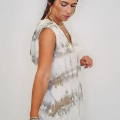 Purple Door Boutique Boho Days Mocha Tie Dye Hoodie Top Summer SALE