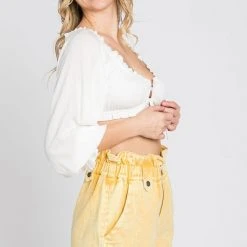 The Purple Door Boutique Washed Buttercup Denim Paperbag Shorts Ladies'